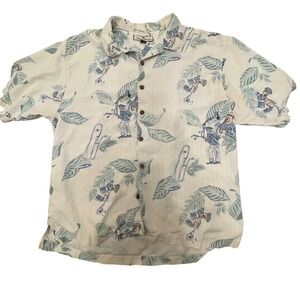 Tommy Bahama Silk Camp Shirt Saxophone Player Print Button Up XL *Staining‎